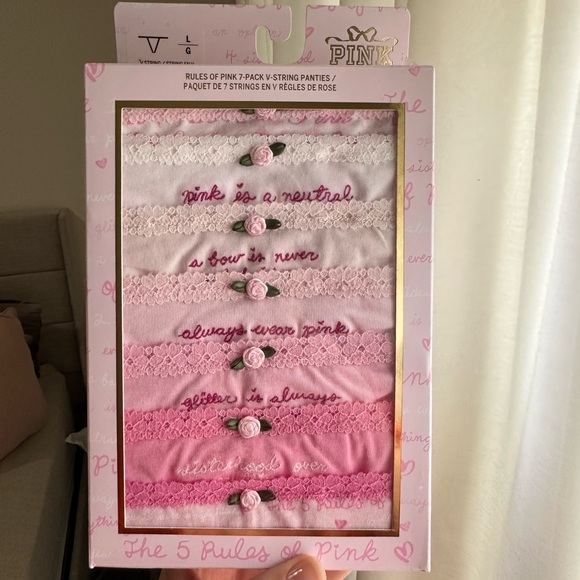 PINK x LoveShackFancy Rules of Pink 7-Pack V-String Panties - Picture 4 of 4